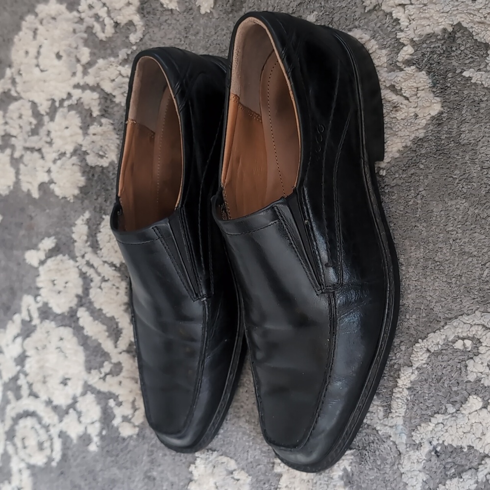 Ecco Shoes Mens 10 43 Black Leather Slip On Loafers Dress Office Comfort City